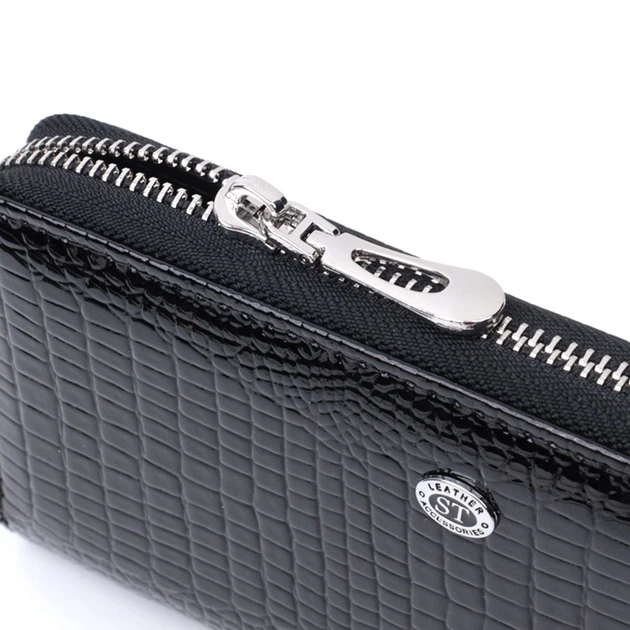 Лакований жіночий гаманець на блискавці із натуральної шкіри ST Leather 22678 чорний - Фото 6 Лакований жіночий гаманець на блискавці із натуральної шкіри ST Leather 22678 чорний - зображення 6