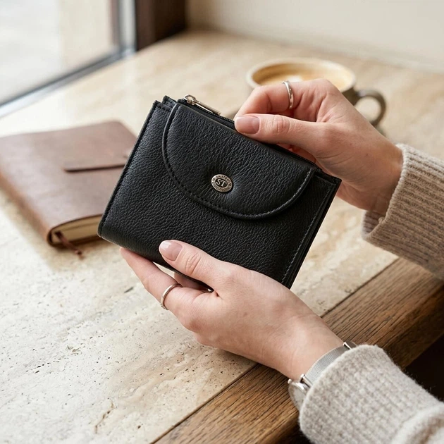 Зручний жіночий гаманець із монетницею із натуральної шкіри ST Leather 22711 чорний - зображення 2