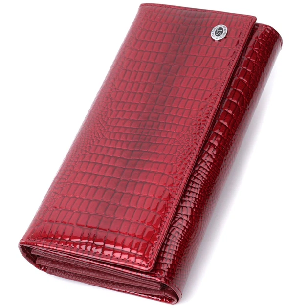 Кожаный лакированный кошелек с блоком для кредитных карт ST Leather 22682 красный - изображение 5