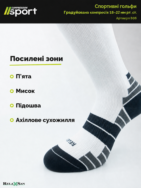 Спортивные компрессионные гольфы Relaxsan Sport 1 класс 18-22 мм рт.ст. бело-черные S (806) - изображение 4