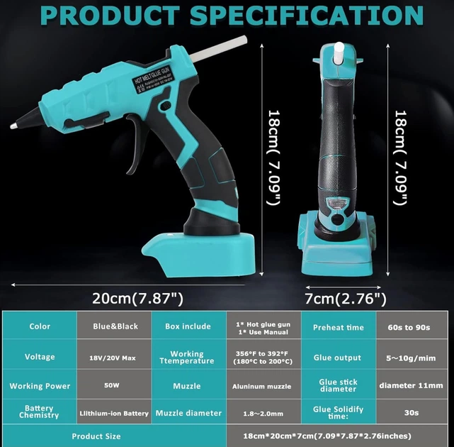 Аккумуляторный клеевой пистолет NL227C для Makita 18V/20V, 50W, со стержнями 7×150 мм - Фото 4 Аккумуляторный клеевой пистолет NL227C для Makita 18V/20V, 50W, со стержнями 7×150 мм - изображение 4