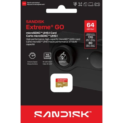 Карта памяти SanDisk 64GB microSDXC C10 UHS-I U3 A2 V30 R170/W80MB/s Extreme GO (SDSQXGN-064G-GN6MN) - Фото 3 Карта памяти SanDisk 64GB microSDXC C10 UHS-I U3 A2 V30 R170/W80MB/s Extreme GO (SDSQXGN-064G-GN6MN) - изображение 3