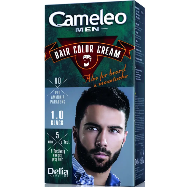 Крем-краска для мужчин Delia Cosmetics Cameleo Men для волос бороды и усов тон 1.0 Черная 30 мл ( 5901350445822 ) - изображение 2