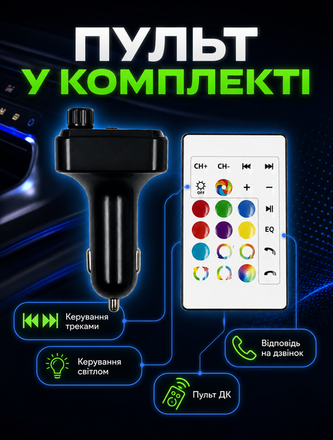 FM-трансмиттер для авто Bluetooth с PD быстрой зарядкой RGB подсветкой 2 USB и Type-C - изображение 4