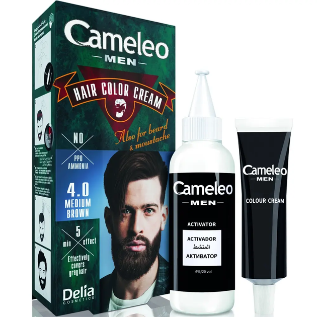 Крем-краска для мужчин Delia Cosmetics Cameleo Men для волос бороды и усов тон 4.0 Коричневая 30 мл ( 5901350445846 ) - изображение 2