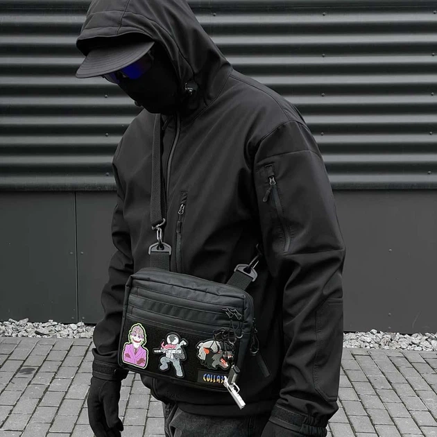 Мужская сумка-мессенджер через плечо Hunter M Black, Оксфорд 1000Д, черная, с Velcro-панелью для патчей - Фото 4 Мужская сумка-мессенджер через плечо Hunter M Black, Оксфорд 1000Д, черная, с Velcro-панелью для патчей - изображение 4