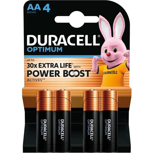 Батарейка AA/LR06, Лужна, Duracell Optimum, BL (4шт.) - Фото 2 Батарейка AA/LR06, Лужна, Duracell Optimum, BL (4шт.) - зображення 2