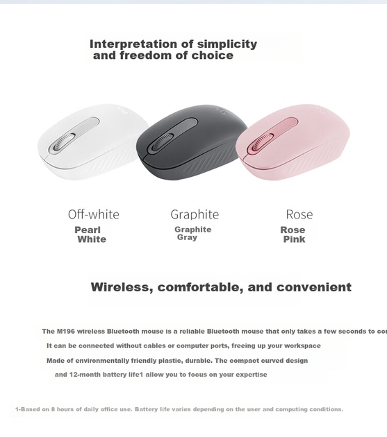 Мышь Logitech M196 Bluetooth White - изображение 3