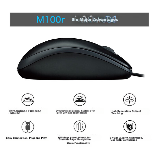 Мышь Logitech M100r USB Black - изображение 2