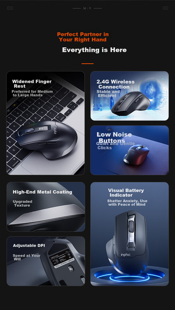 Мышь INPHIC M9 Wireless Grey - изображение 5