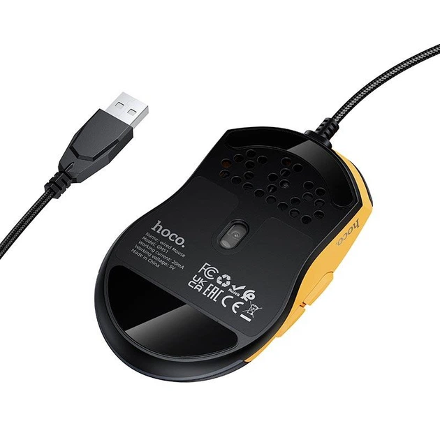 Компьютерная проводная мышь HOCO GM51 1200-3600dpi 7 LED color Черно-желтая - изображение 3