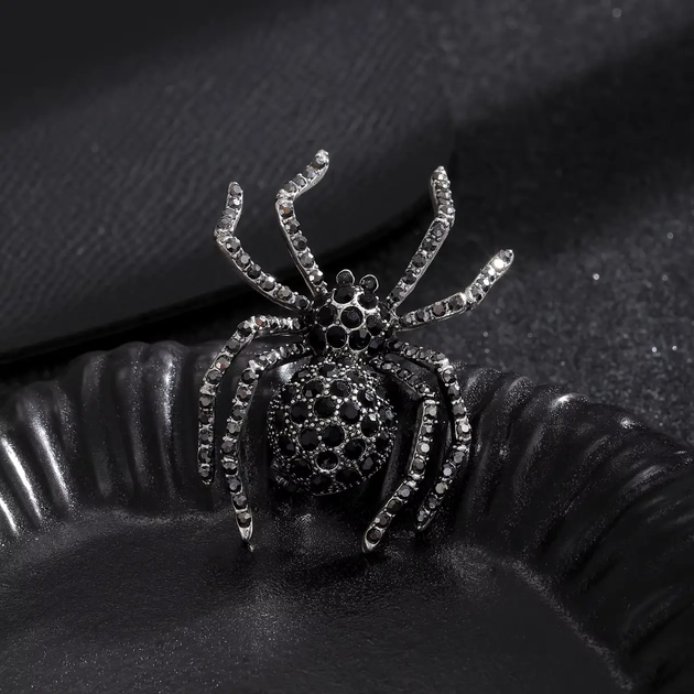 Брошка павук Spider шпилька у вигляді чорного павука з кристалами - Фото 3 Брошка павук Spider шпилька у вигляді чорного павука з кристалами - зображення 3