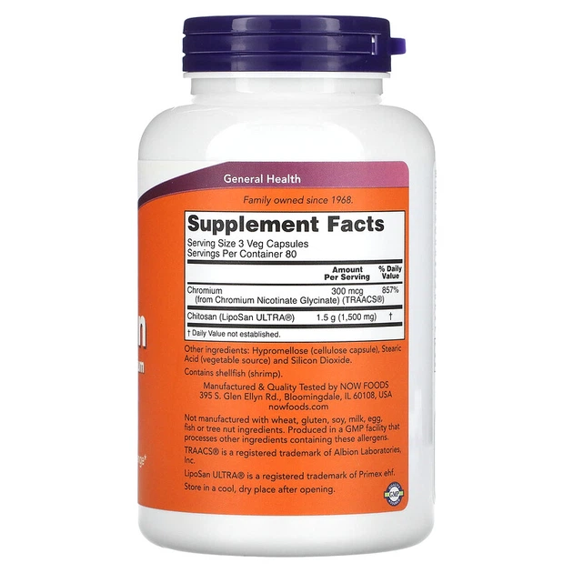 Хром 500 мг NOW FOODS Chitosan Plus Chromium 240 капсул - зображення 2
