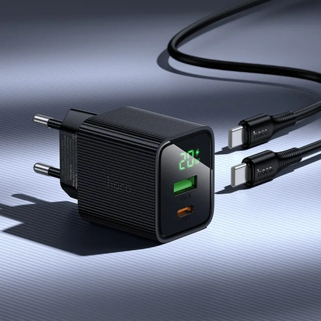 Зарядне HOCO CS83A PD20W Type-C/1USB LED чорний - изображение 6