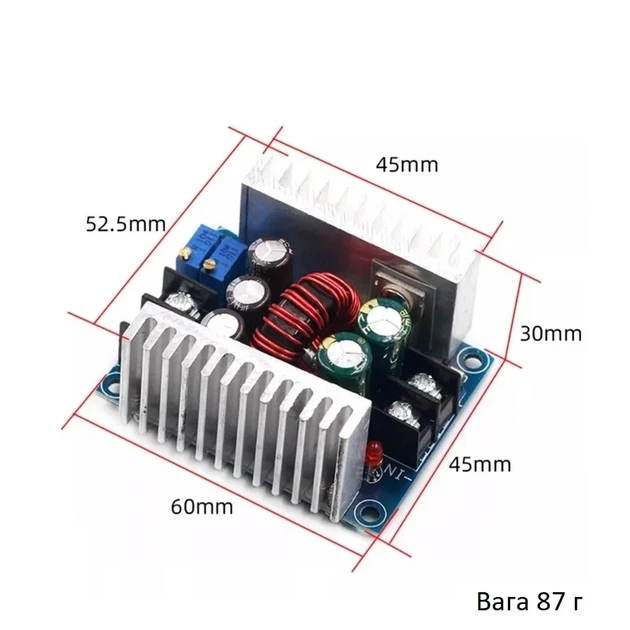 Регульований знижувальний перетворювач DC-DC 7-32V TO 1-28V 300 Вт 20А - Фото 3 Регульований знижувальний перетворювач DC-DC 7-32V TO 1-28V 300 Вт 20А - зображення 3