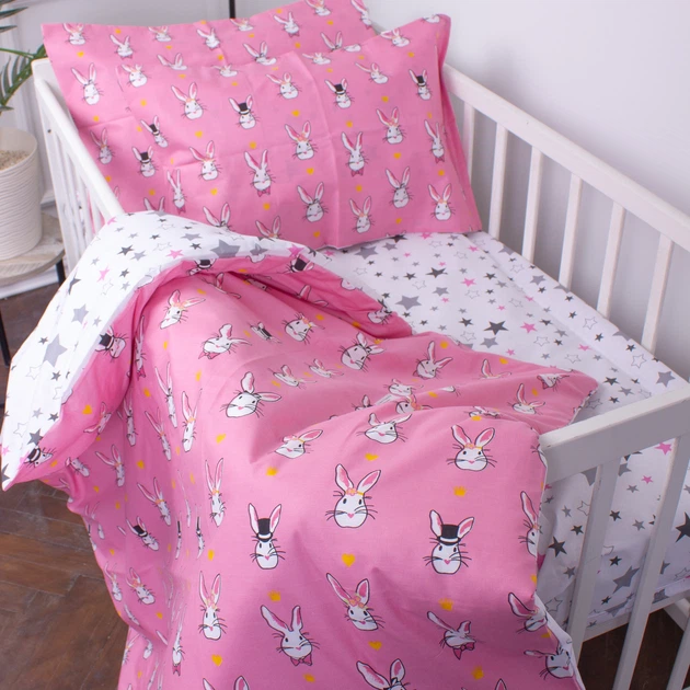Простынь детская Бязь Kids Time 17-0528 Bunnies pink 110*160 - изображение 3