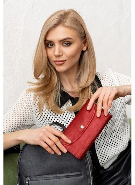 Шкіряний гаманець Smart Wallet з натуральної шкіри Краст великий жіночий гаманець з відділеннями для карт і купюр червоний 59834 - Фото 2 Шкіряний гаманець Smart Wallet з натуральної шкіри Краст великий жіночий гаманець з відділеннями для карт і купюр червоний 59834 - зображення 2