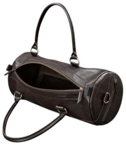 Чоловіча шкіряна дорожня сумка Harper (barrel bag) з натуральної шкіри Krast з ременем темно-коричнева 59749 - зображення 5