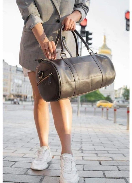 Чоловіча шкіряна дорожня сумка Harper (barrel bag) з натуральної шкіри Krast з ременем темно-коричнева 59749 - зображення 9