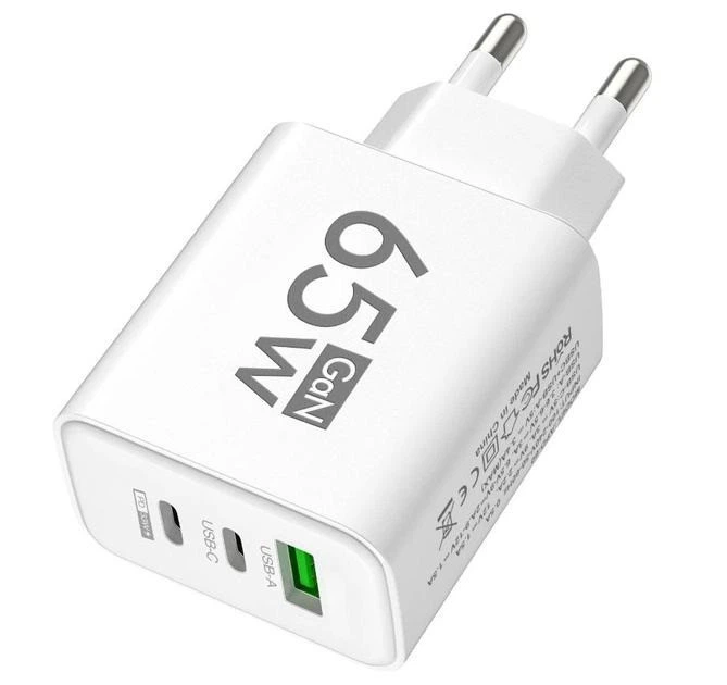 Зарядное устройство для телефона 65W GaN TRG-185 быстрая зарядка USB Type-C и USB-A адаптер питания белый - изображение 6