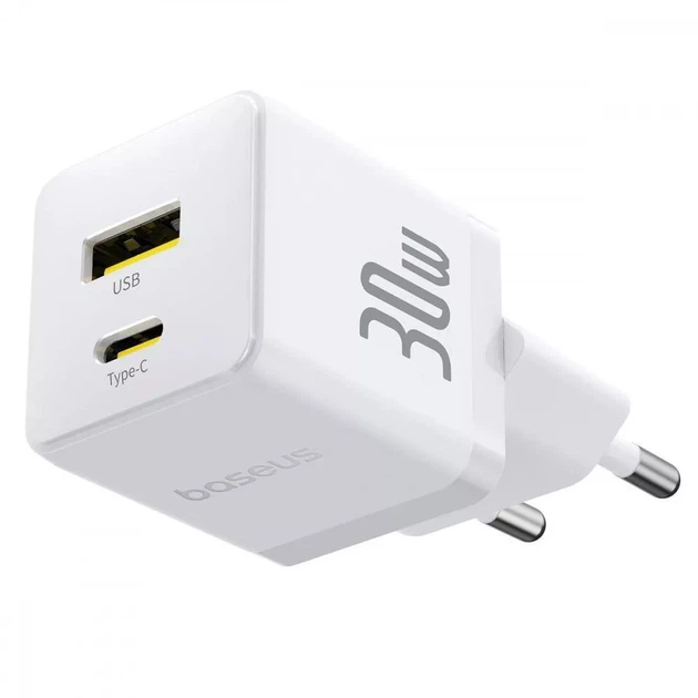 Зарядное устройство Baseus Palm Fast Charger 30W Сетевой адаптер Type-C/USB с быстрой зарядкой PD3.0/QC3.0/SCP/AFC, Белый - изображение 2