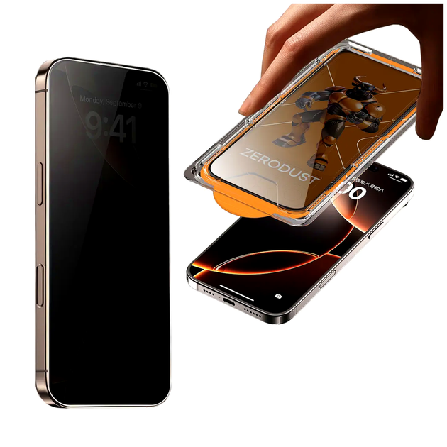 Защитное стекло ZERODUST Privacy 5D противоударное для iPhone 17 Pro с аппликатором Black SR-547 - изображение 2