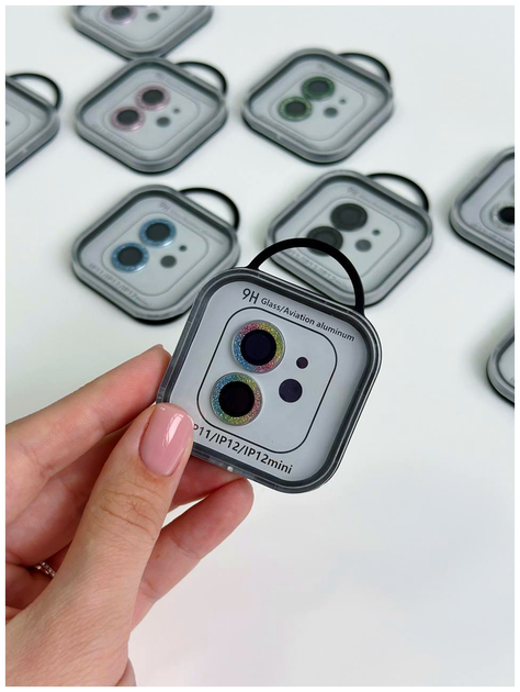 Защитное стекло на камеру Diamonds Lens для iPhone 11 12 12 mini стеклянное с рамкой защита камеры Rainbow SR-547 - изображение 2