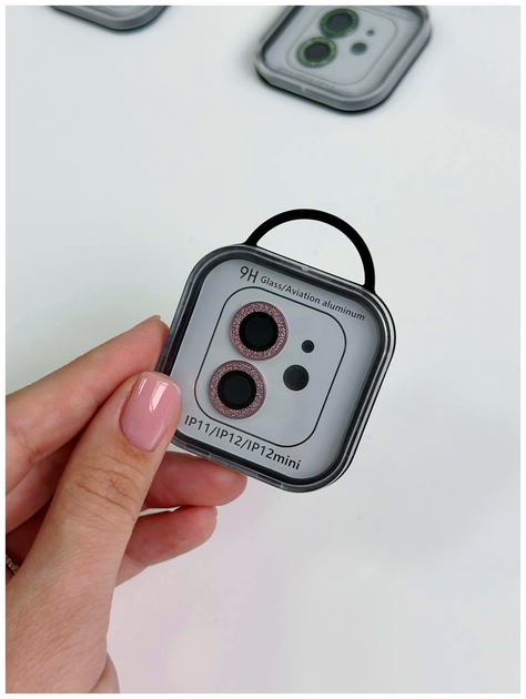Защитное стекло на камеру Diamonds Lens для iPhone 11 12 12 mini с рамкой защита камеры розовое золото SR-547 - изображение 2