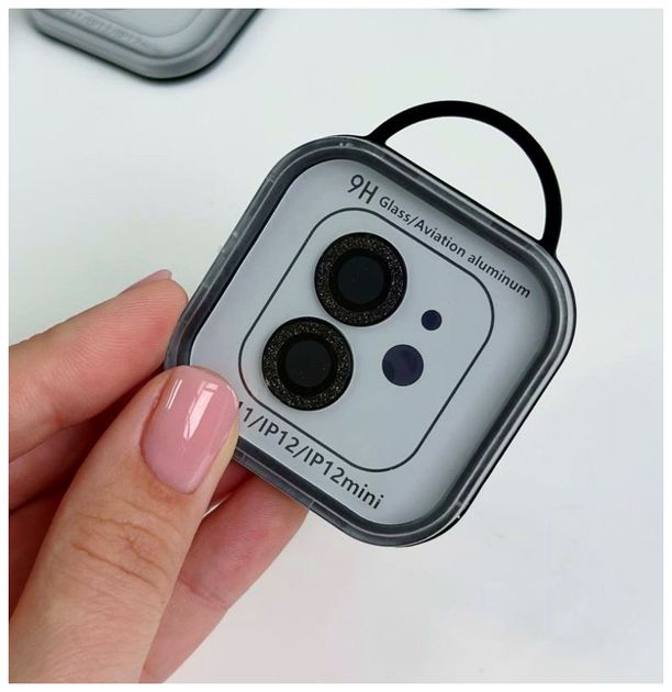 Защитное стекло Diamonds Lens для iPhone 11 12 12 mini черное с рамкой максимальная защита камеры SR-547 - изображение 2