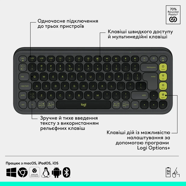 Комплект клавіатура та мишка Logitech POP Icon Combo Bluetooth UA Graphite (920-013156) - Фото 6 Комплект клавіатура та мишка Logitech POP Icon Combo Bluetooth UA Graphite (920-013156) - зображення 6