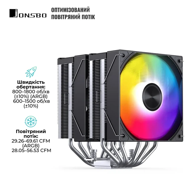 Процесорний кулер JONSBO CA80 Black (120mm/4pin/1800RPM/32.6Dba/6 тепл. трубки) - зображення 4