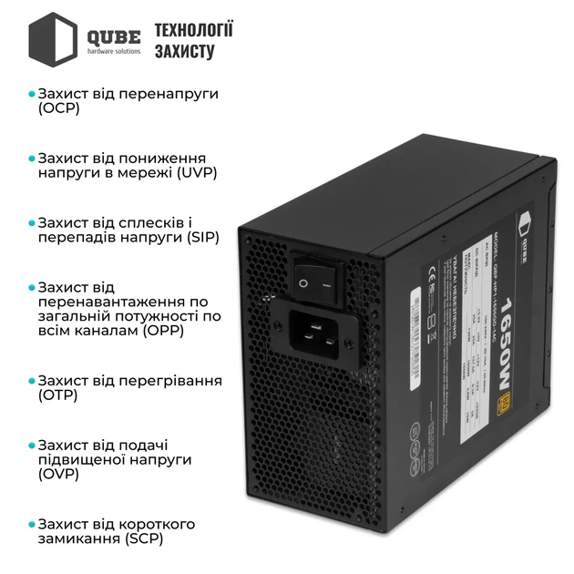 Блок живлення QUBE 1650W 80+ GOLD (QBF-HP1-1650GD-14C) - изображение 4