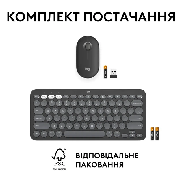 Комплект клавіатура та мишка Logitech Pebble 2 Combo Tonal Graphite UA (920-012239) - Фото 10 Комплект клавіатура та мишка Logitech Pebble 2 Combo Tonal Graphite UA (920-012239) - зображення 10