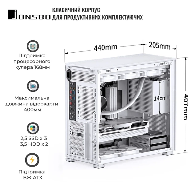 Корпус JONSBO D41 MESH White - зображення 2