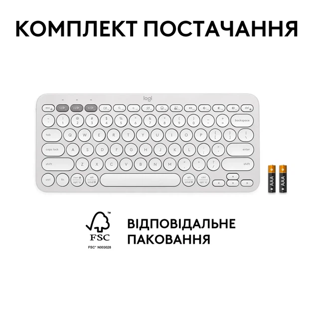 Клавіатура Logitech Pebble Keys 2 K380s Tonal White UA (920-011852) - Фото 10 Клавіатура Logitech Pebble Keys 2 K380s Tonal White UA (920-011852) - изображение 10