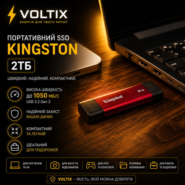 Флешка Kingston Dual 2TB USB 3.2, Type-C + Type-A, OTG, красная - зображення 5