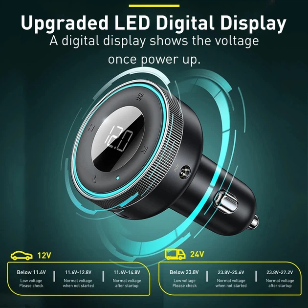 FM-модулятор Baseus Energy Column Bluetooth 5.0 2xUSB 3.4A - изображение 5