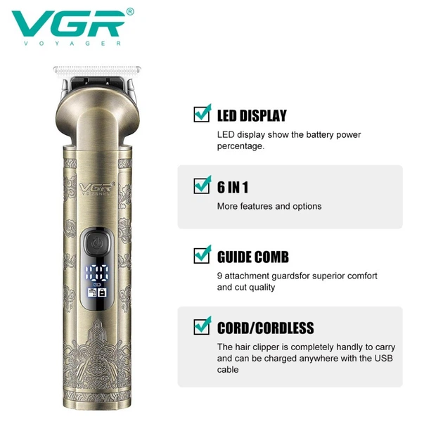 Набор для стрижки аккумуляторный VGR 6 в 1 V-109, 6 насадок, LED дисплей, влагозащита - изображение 5