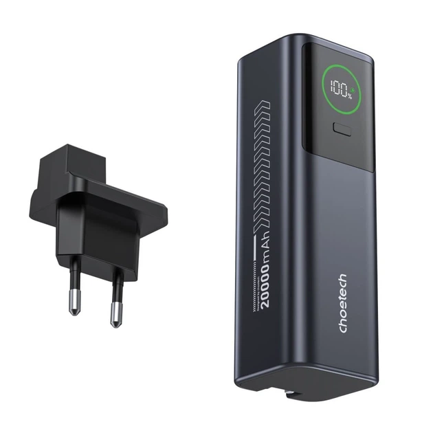 Повербанк 20000mAh Choetech B1012 Grey 100W з EU адаптером QC3.0 PD3.0, вбудований кабель (43-00164) - Фото 1 Повербанк 20000mAh Choetech B1012 Grey 100W з EU адаптером QC3.0 PD3.0, вбудований кабель (43-00164) - зображення 1
