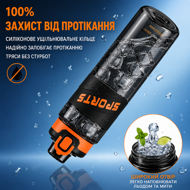 Еко-пляшка KANGZYUAN 500 мл — Чорна Tritan BPA-free, ударостійка, спортивна з ергономічною кришкою - Фото 6 Еко-пляшка KANGZYUAN 500 мл — Чорна Tritan BPA-free, ударостійка, спортивна з ергономічною кришкою - зображення 6