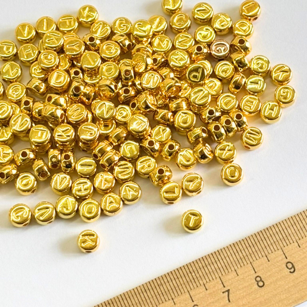 Бусины с буквами Английский алфавит золото 50шт 7х6мм - Фото 2 Бусины с буквами Английский алфавит золото 50шт 7х6мм - изображение 2