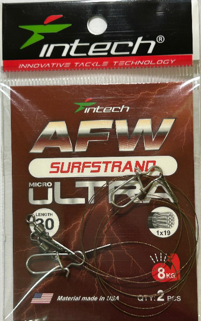 Поводок Intech AFW Surfstrand Micro Ultra 1x19, 30 см, 0,26 мм, 17 lb (8 кг), 2 шт./уп.(FS_DE13BFBCF3B0) - Фото 1 Поводок Intech AFW Surfstrand Micro Ultra 1x19, 30 см, 0,26 мм, 17 lb (8 кг), 2 шт./уп.(FS_DE13BFBCF3B0) - изображение 1