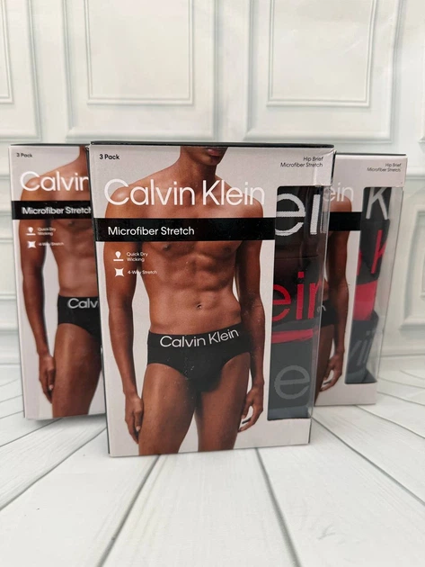 Мужские трусы слипа Calvin Klein набор 3 штуки цвет черный/серый/красный размер XL - изображение 2