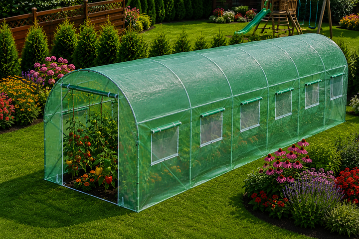 Теплица садовая усиленная Primaveo 18 м2 (6 × 3 × 2 м) 12 окон, армированная пленка UV-4, оцинкованный каркас 24 мм (Зеленая) - изображение 4