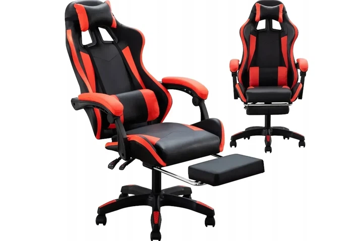 Игровое кресло с подставкой для ног + 2 подушки / Геймерское кресло HELE 26X-11 черно-красное - изображение 10