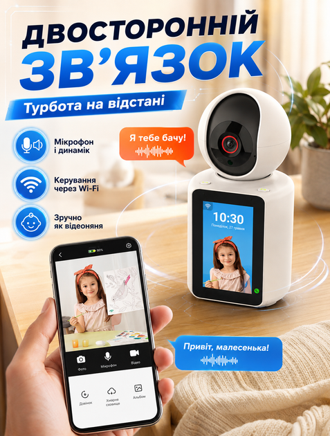WiFi камера с экраном для внутреннего видеонаблюдения с двухсторонней аудиосвязью и ночным видением 1920x1080 - изображение 3