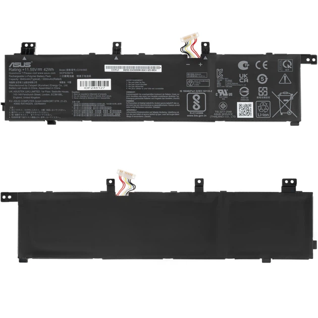 Оригінальна батарея ASUS C31N1843 для VivoBook S14 S432FA, 11.55V 3640mAh 42Wh, чорна (0B200-03430000) - Фото 1 Оригінальна батарея ASUS C31N1843 для VivoBook S14 S432FA, 11.55V 3640mAh 42Wh, чорна (0B200-03430000) - изображение 1