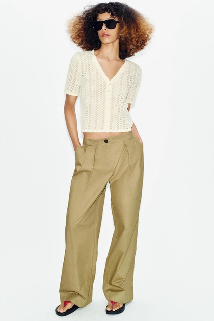 Трикотажний топ pointelle з короткими рукавами Zara 3519/009 S Бежевий (03519009727S) - Фото 2 Трикотажний топ pointelle з короткими рукавами Zara 3519/009 S Бежевий (03519009727S) - изображение 2