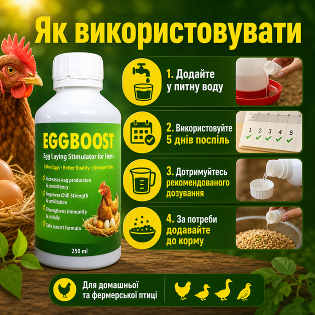 Эффективная добавка в комбикорм для цыплят EggBoost Яйцескость 250 мл Повышение несучести - изображение 6