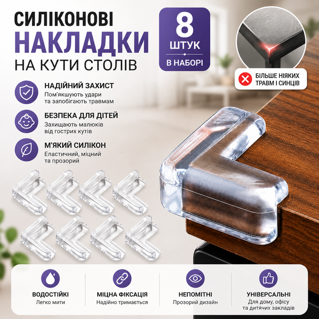 Силиконовые защитные накладки на углы столов и мебели для детей 8 шт - изображение 4
